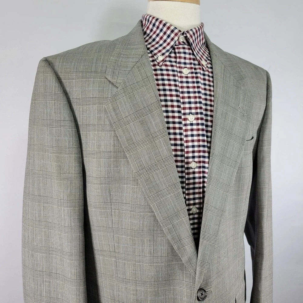 Hart Schaffner Marx Men's Sport Coat Two Button Gray‎ Plaid Worsted Wool 42L